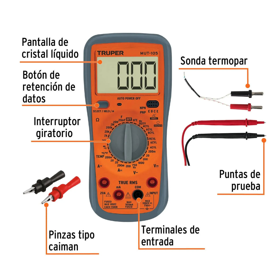 MULTIMETRO DIGITAL AUTOMOTRIZ MUT-105 TRUPER