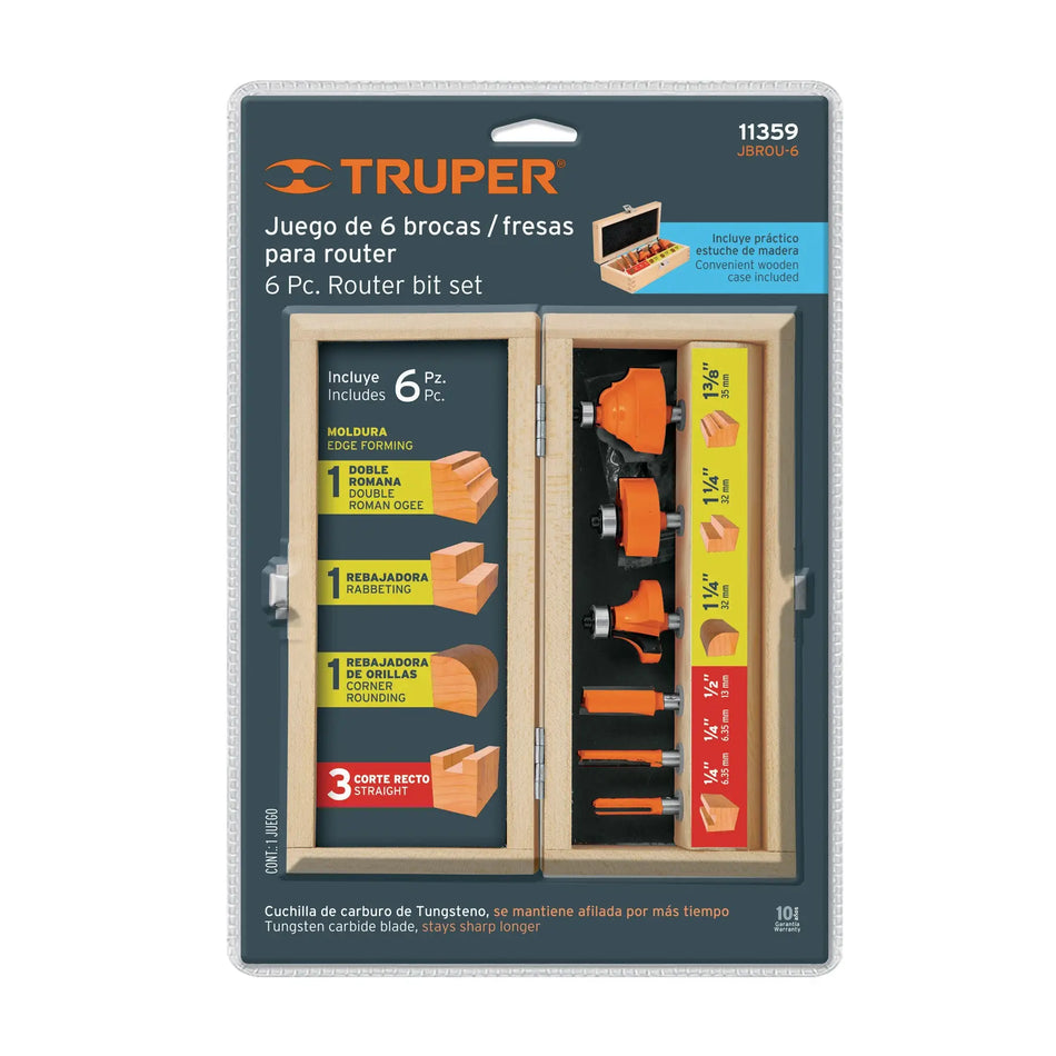JUEGO FRESAS ROUTER 6 PZ TOMA 5/16 JBROU-6 TRUPER