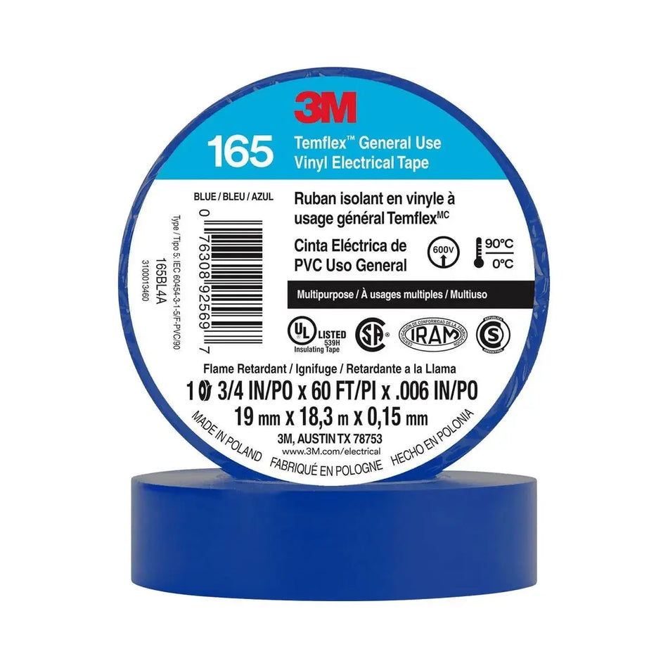 CINTA AISLANTE 19 MM X 10 MTS AZUL TEMFLEX 165 3M
