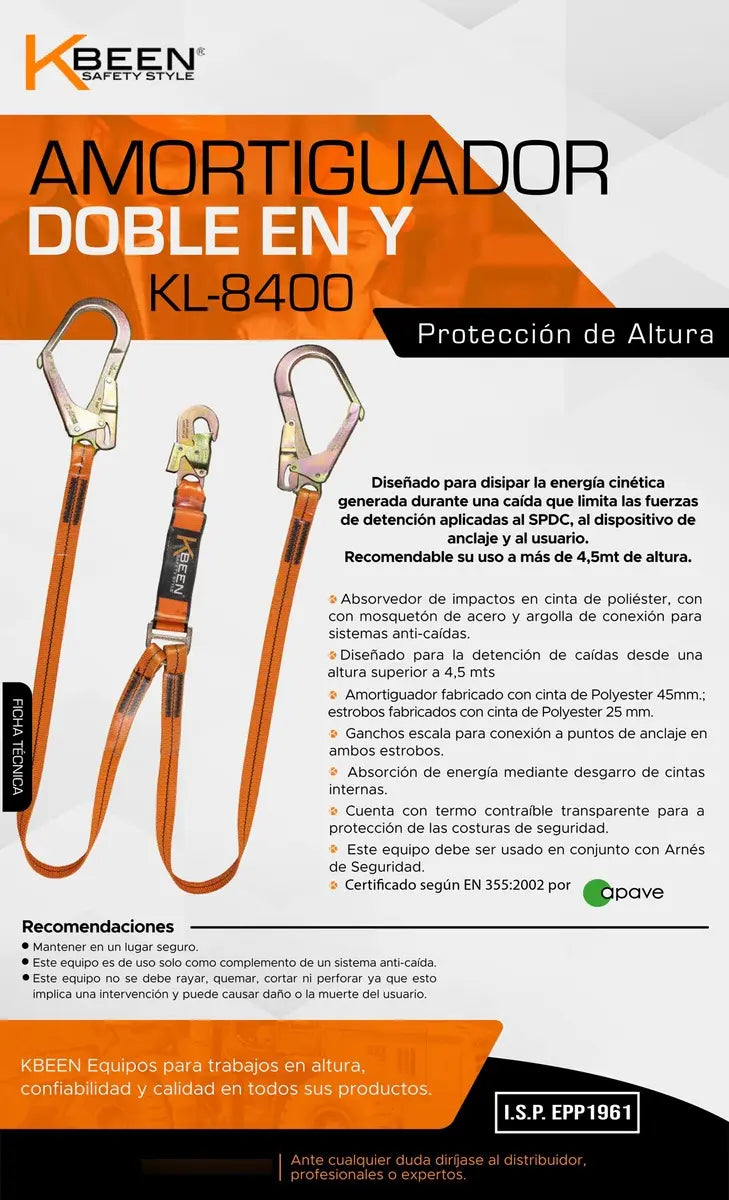 AMORTIGUADOR EN Y C/CINTA MOSQUETON ESCALA KL-8400