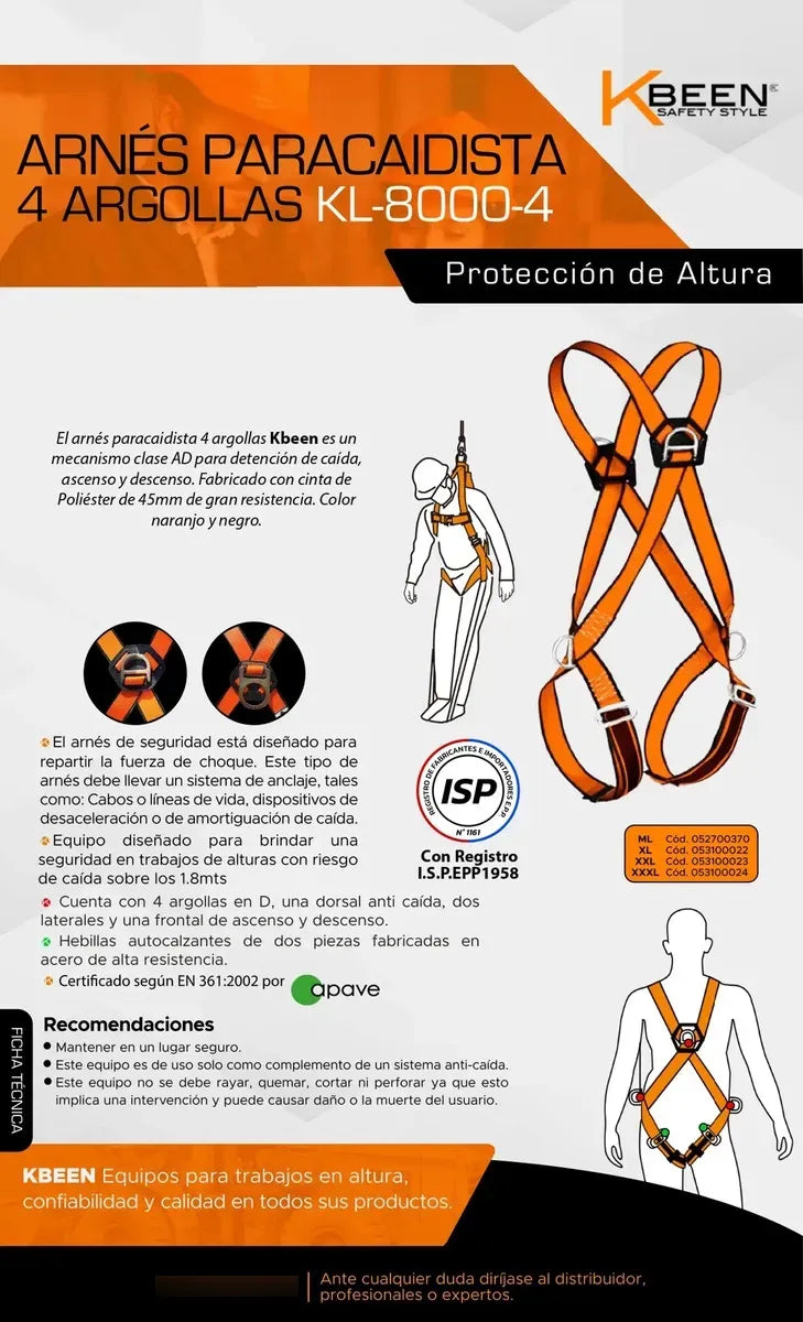 ARNES PARACAIDISTA 4 ARGOLLAS T/M-L KL-8000-4 052700370