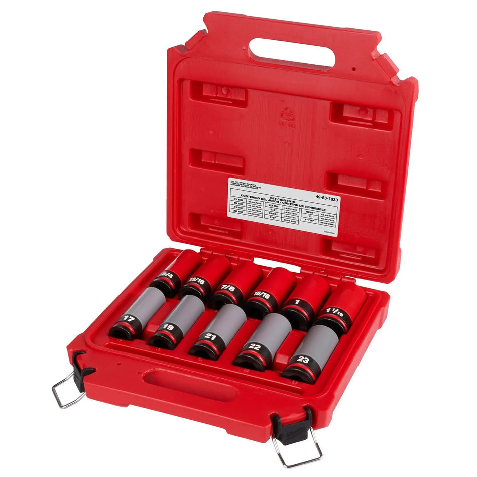 JUEGO DADOS ENC 1/2  11PZ LARGOS IMPACTO 17-23 MM Y 3/4-1.1/16 PULG MILWAUKEE 49-66-7833