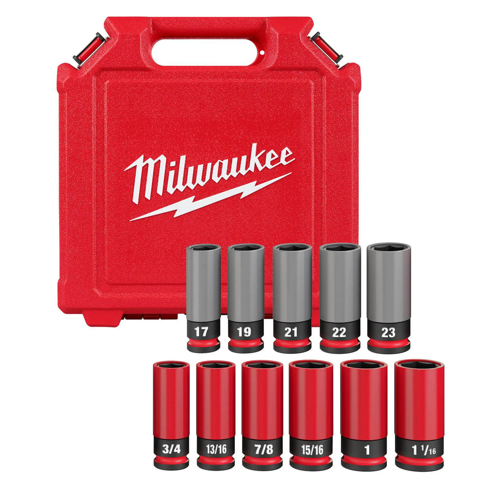 JUEGO DADOS ENC 1/2  11PZ LARGOS IMPACTO 17-23 MM Y 3/4-1.1/16 PULG MILWAUKEE 49-66-7833