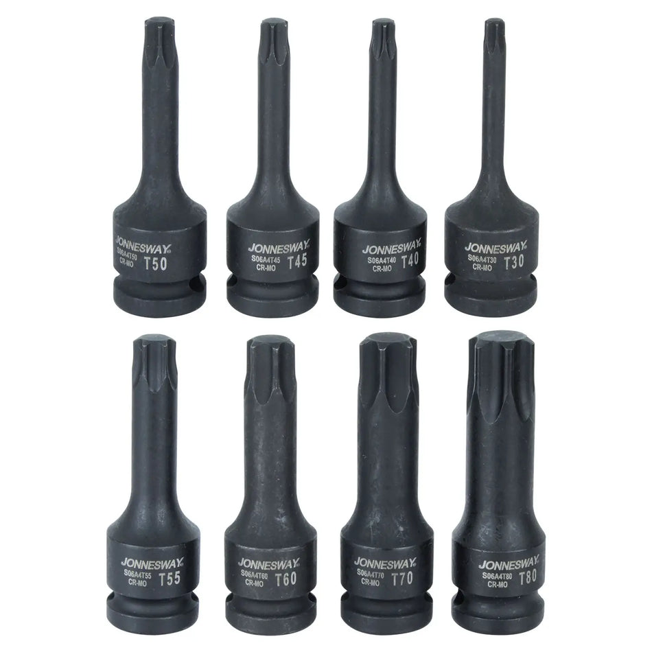 JUEGO DADOS ENC 1/2  9PZ TORX LARGOS IMPACTO T30-T80 JONNESWAY S06A408S