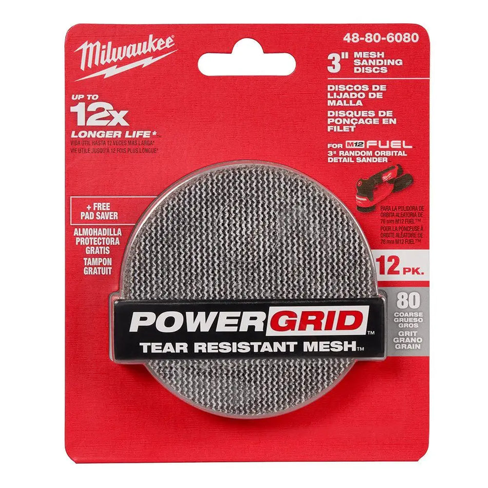 LIJA T/MALLA 3 PULG G80 12 UNID 48-80-6080 MILWAUKEE