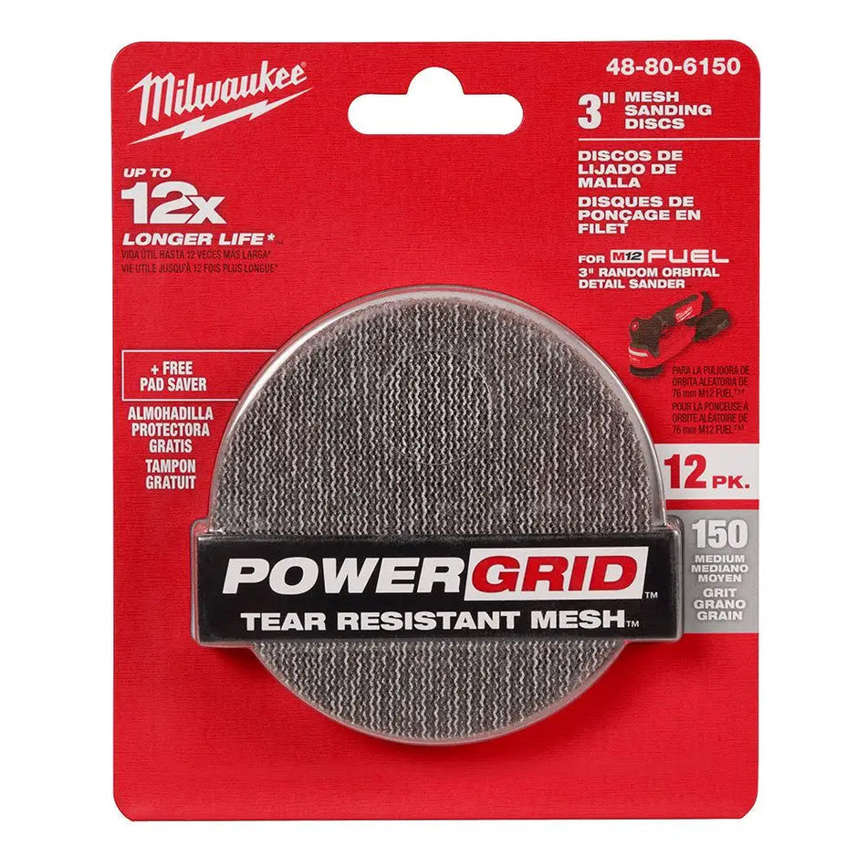 LIJA T/MALLA 3 PULG G150 12 UNID 48-80-6150 MILWAUKEE