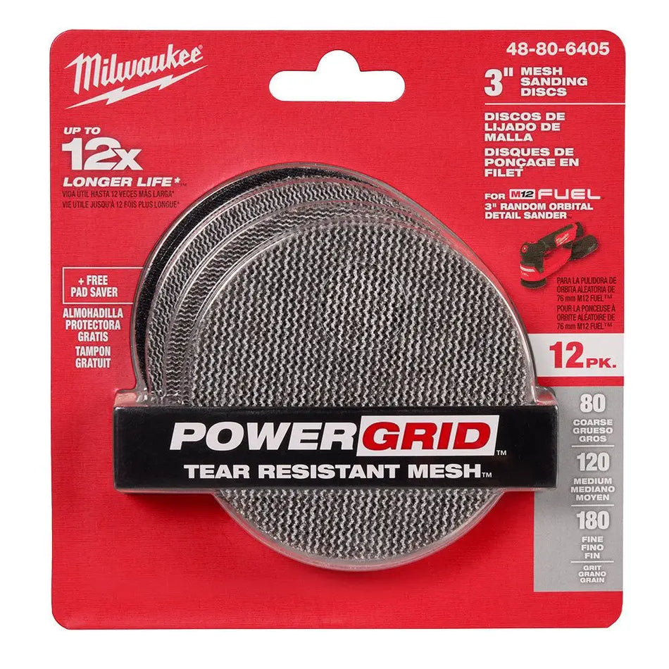 LIJA T/MALLA 3 PULG G80/120/180 12 UNID 48-80-6405 MILWAUKEE