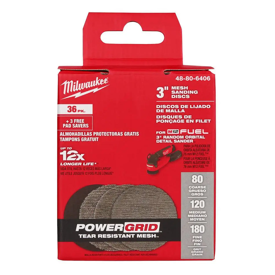 LIJA T/MALLA 3 PULG G80/120/180 36 UNID 48-80-6406 MILWAUKEE