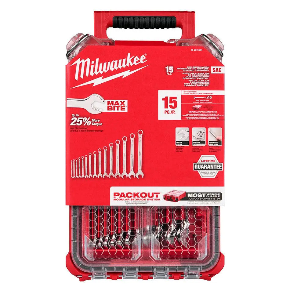 JUEGO LLAVES BOCA CORONA 1/4 - 1 PULG 15 PZ MILWAUKEE PACKOUT 48-22-9484