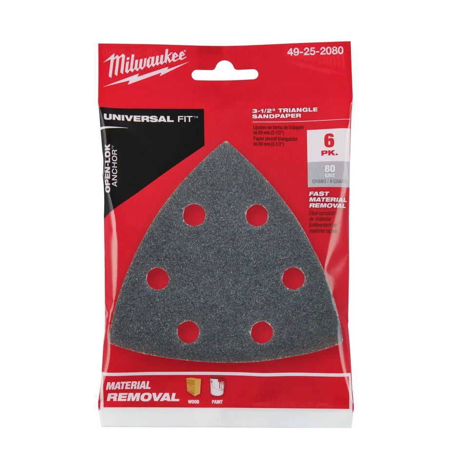 TRIANGULAR SANDING SHEET G80 6 PC SET MILWAUKEE 49-25-2080