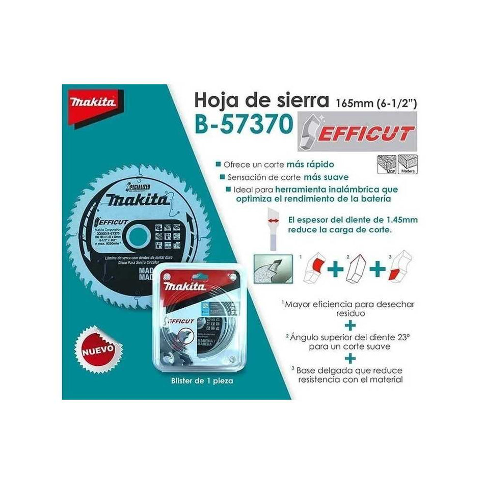 DISCO SIERRA 6 1/2 PULG 56 DT MDF B-57370 MAKITA