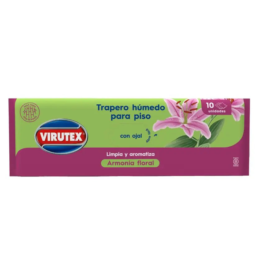 TRAPERO HUMEDO PISO ARMONIA FLORAL 10 UNID VIRUTEX 1102354