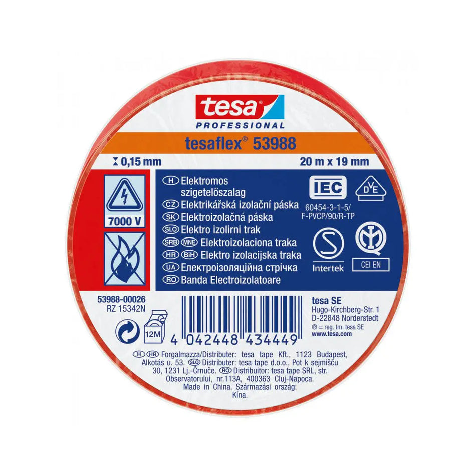 CINTA AISLANTE 19 MM X 20 MTS ROJA TESA 53988