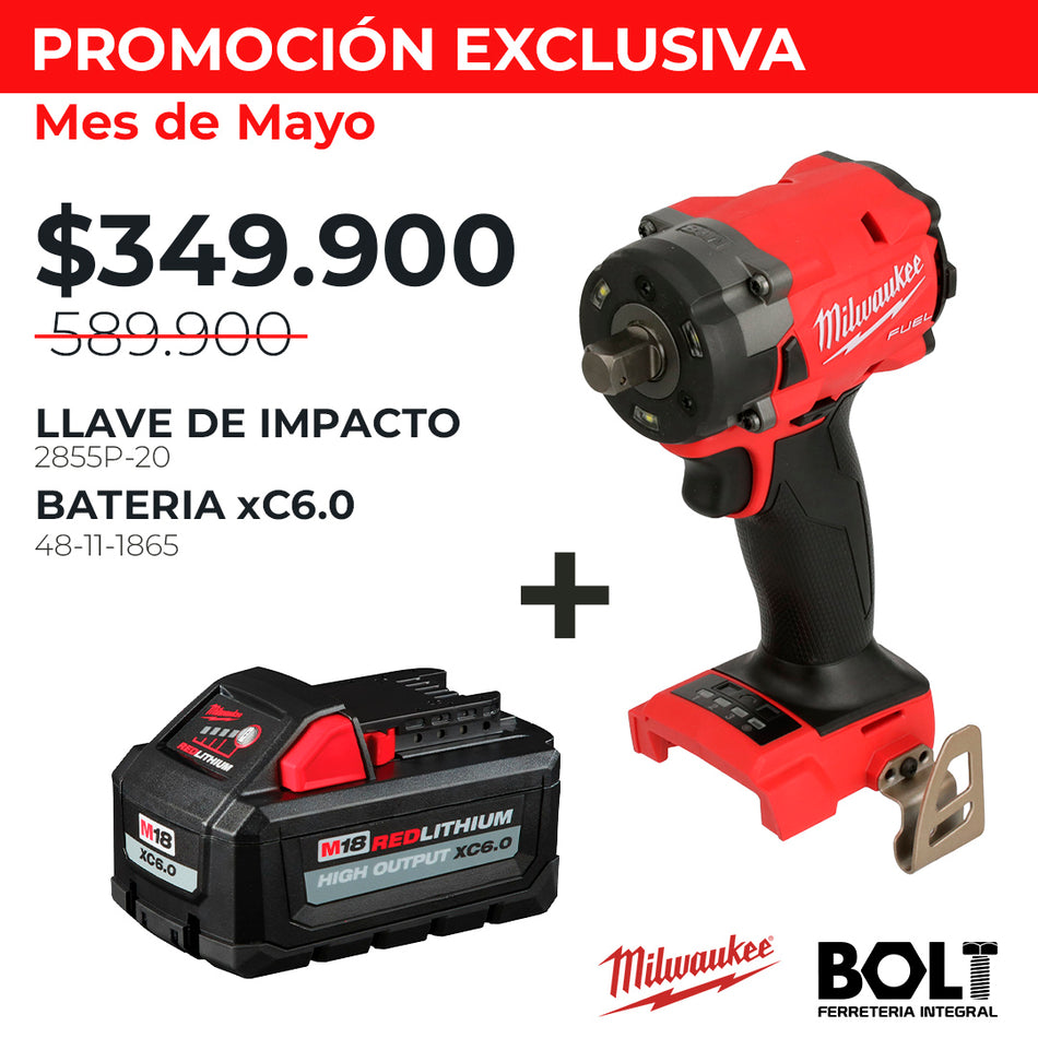 PISTOLA IMPACTO 1/2 INAL M18+BATERÍA XC6.0 M18 REDLITHIUM MILWAUKEE