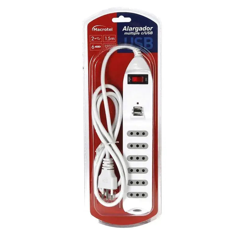 ALARGADOR 1.5 MTS BLANCO 6 POSICIONES + 2 USB C/BOTON MACRO