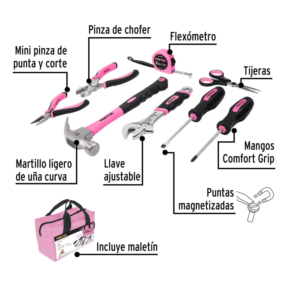 SET HERRAMAMIENTAS TOOL SET 8 PZ PRETUL DAMA SET-MA8