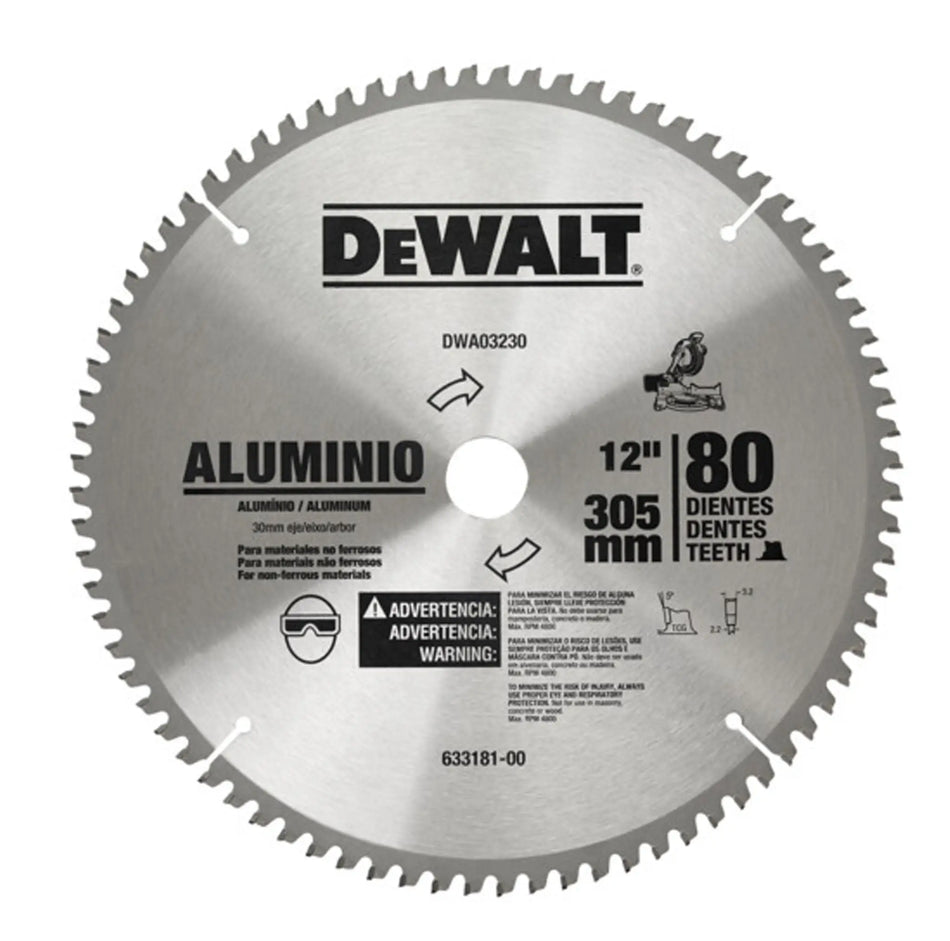 DISCO SIERRA 12 PULG 80 DT ALUM DWA03230 DEWALT