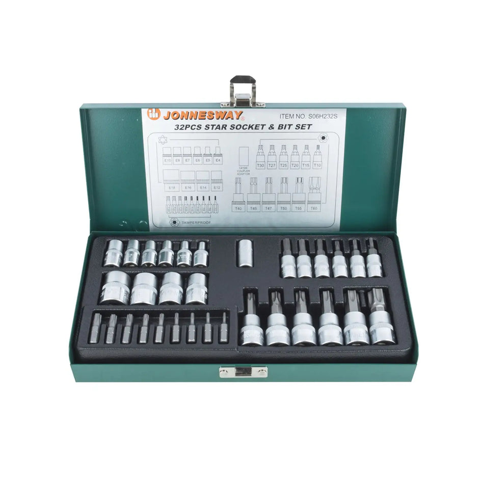 JUEGO DADOS ENC 1/2  32PZ TORX HEMBRA E4-E18 Y MACHO T8-T60 JONNESWAY S06H232S
