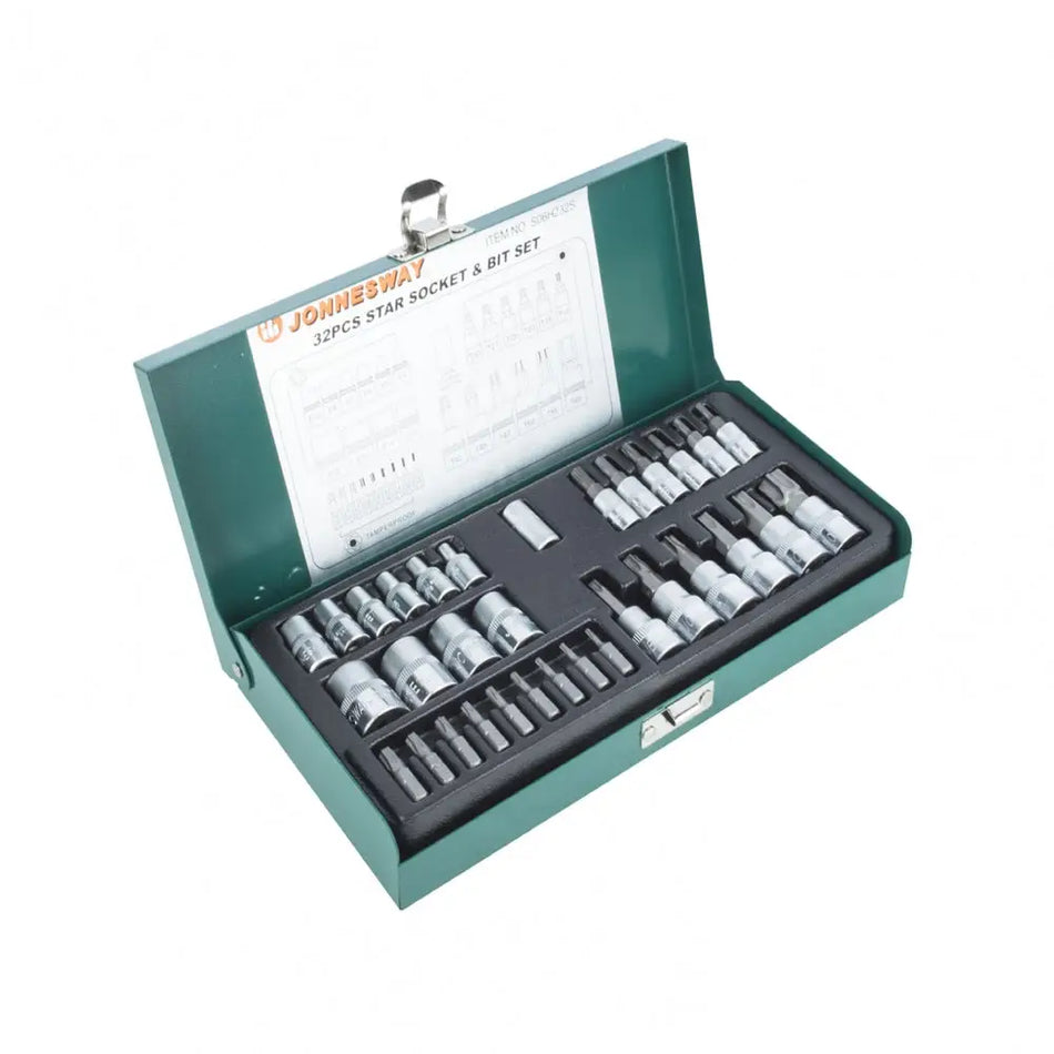 JUEGO DADOS ENC 1/2  32PZ TORX HEMBRA E4-E18 Y MACHO T8-T60 JONNESWAY S06H232S