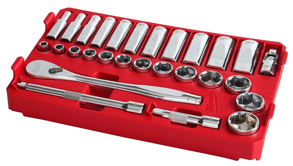 JUEGO DADOS ENC 3/8 28 PZ PULGADA PACKOUT MILWAUKEE 48-22-9481