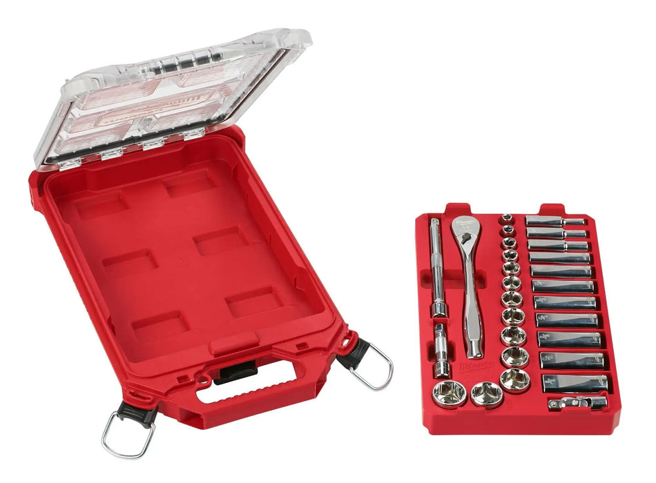 JUEGO DADOS ENC 3/8 28 PZ PULGADA PACKOUT MILWAUKEE 48-22-9481
