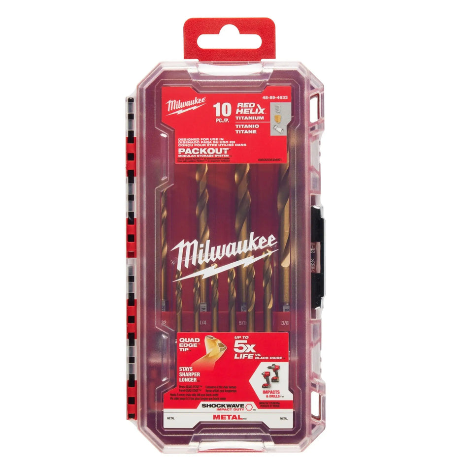 JUEGO BROCAS TITANIO 1/8-3/8 PULG TOMA HEX 10 PZ MILWAUKEE 48-89-4633