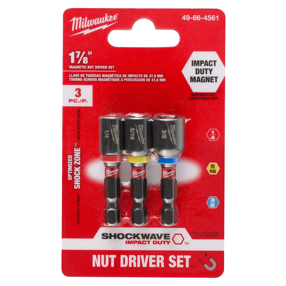 MAGNETIC NUT DRIVER 1/4 -3/8-5/16 3 PC MILWAUKEE 49-66-4561