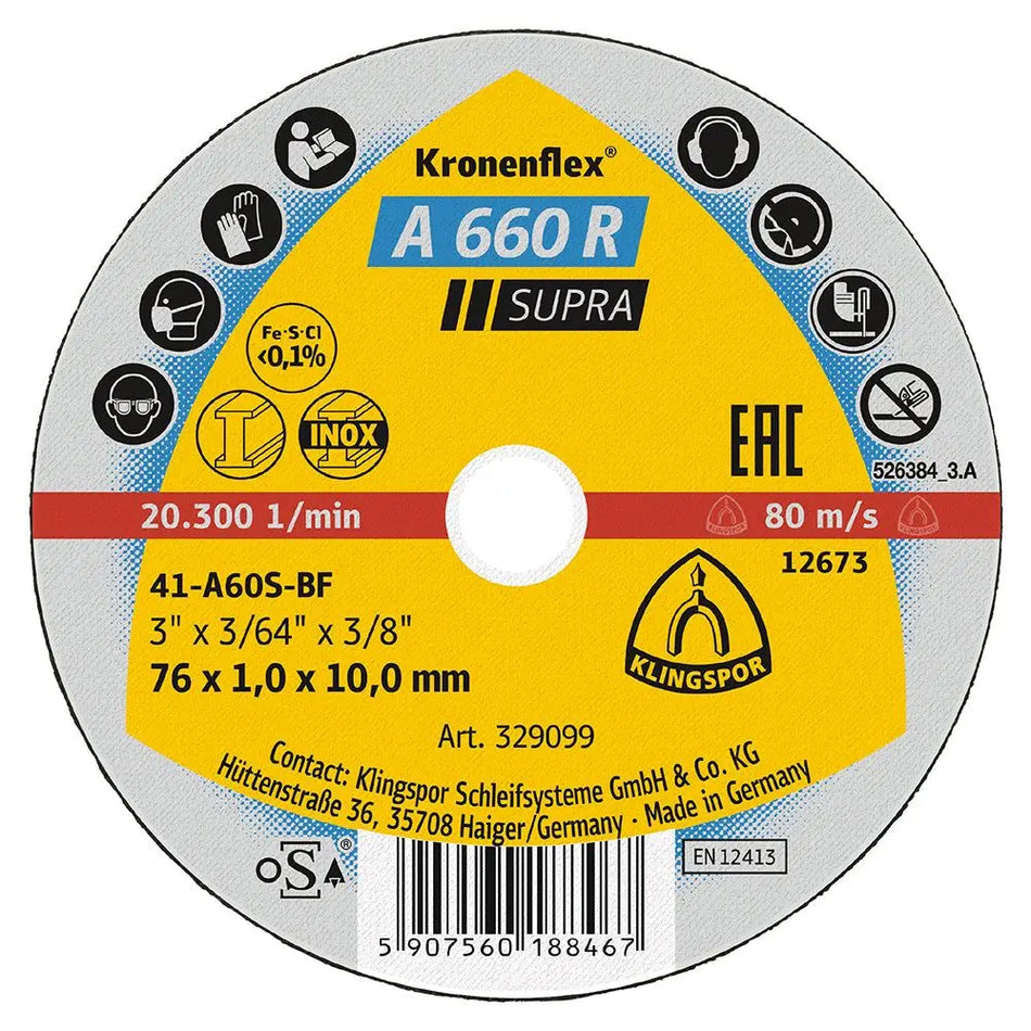 DISCO CORTE 76 MM X 1.0 X 10 A660R KLINGSPOR 329099