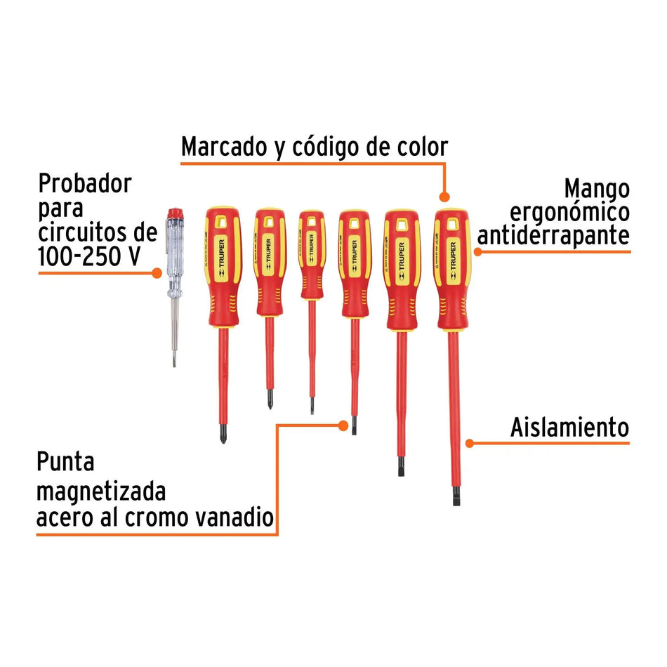 JUEGO DESTORNILLADORES 6 PZ AISLADOS TRUPER DTJ-7D
