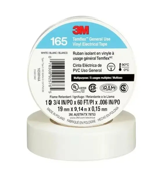 CINTA AISLANTE 19 MM X 9 MTS BLANCA 165 3M