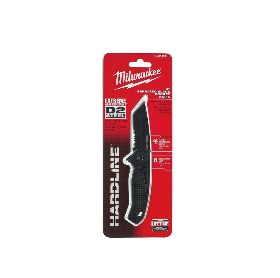 CUCHILLO TACTICO NEGRO 3 PULG CON SEGURO 48-22-1998 MILWAUKEE