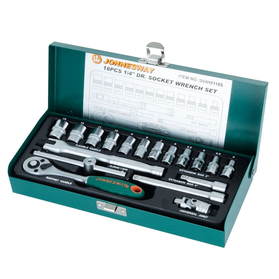 JUEGO DADOS Y CHICARRA ENC 1/4 18 PZ JONNESWAY S04H2118S