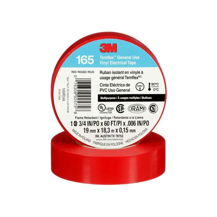 CINTA AISLANTE 19 MM X 9 MTS ROJO 3M 165 TEMFLEX
