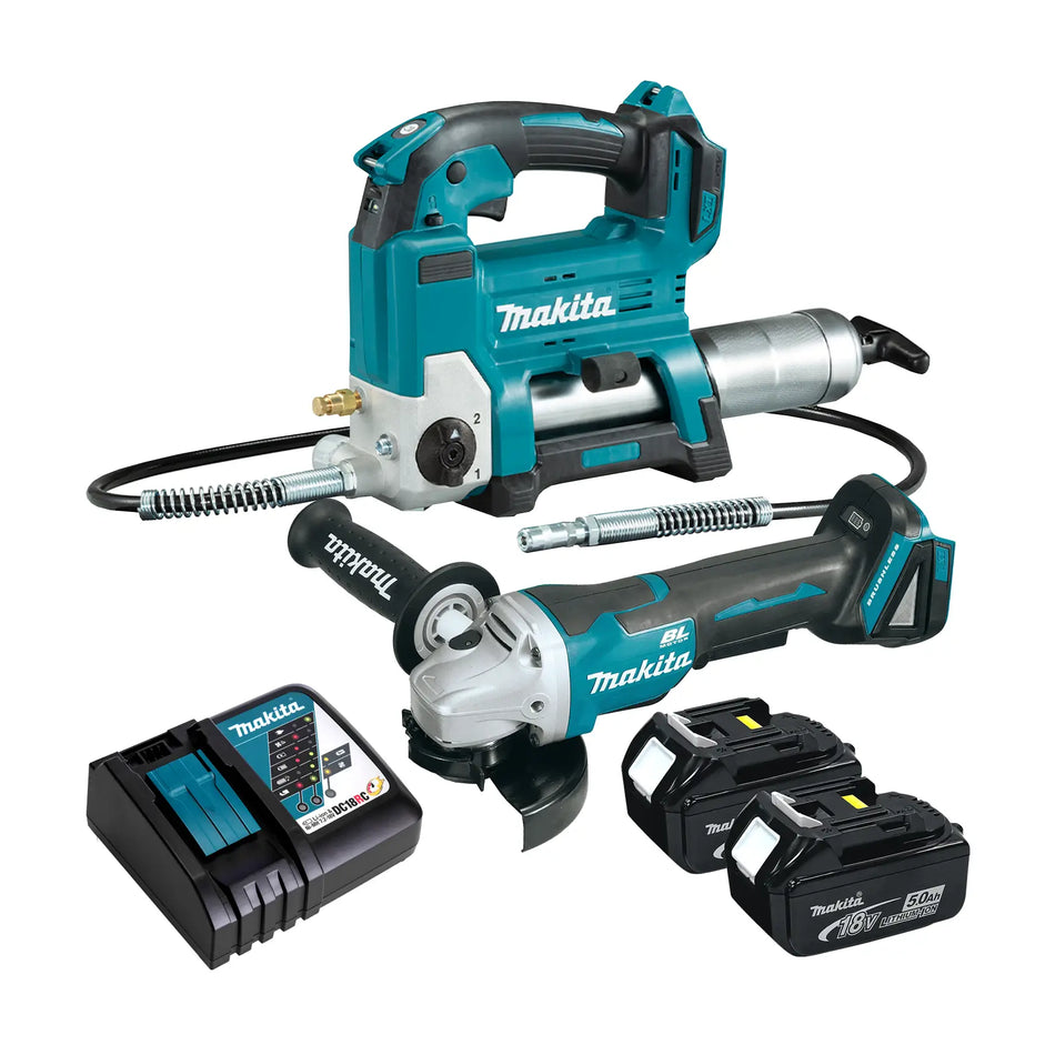ESMERIL ANGULAR INAL 4.1/2 + LLAVE IMPACTO + ENGRASADOR MAKITA DGA458RTE-2