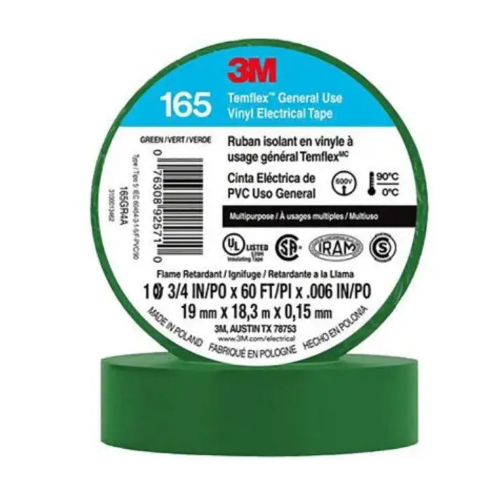 CINTA AISLANTE 19 MM X 18 MTS VERDE TEMFLEX 165 3M
