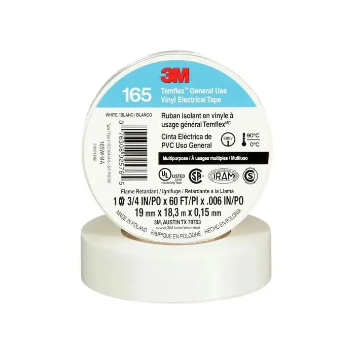 CINTA AISLANTE 19 MM X 18 MTS BLANCA TEMFLEX 165 3M