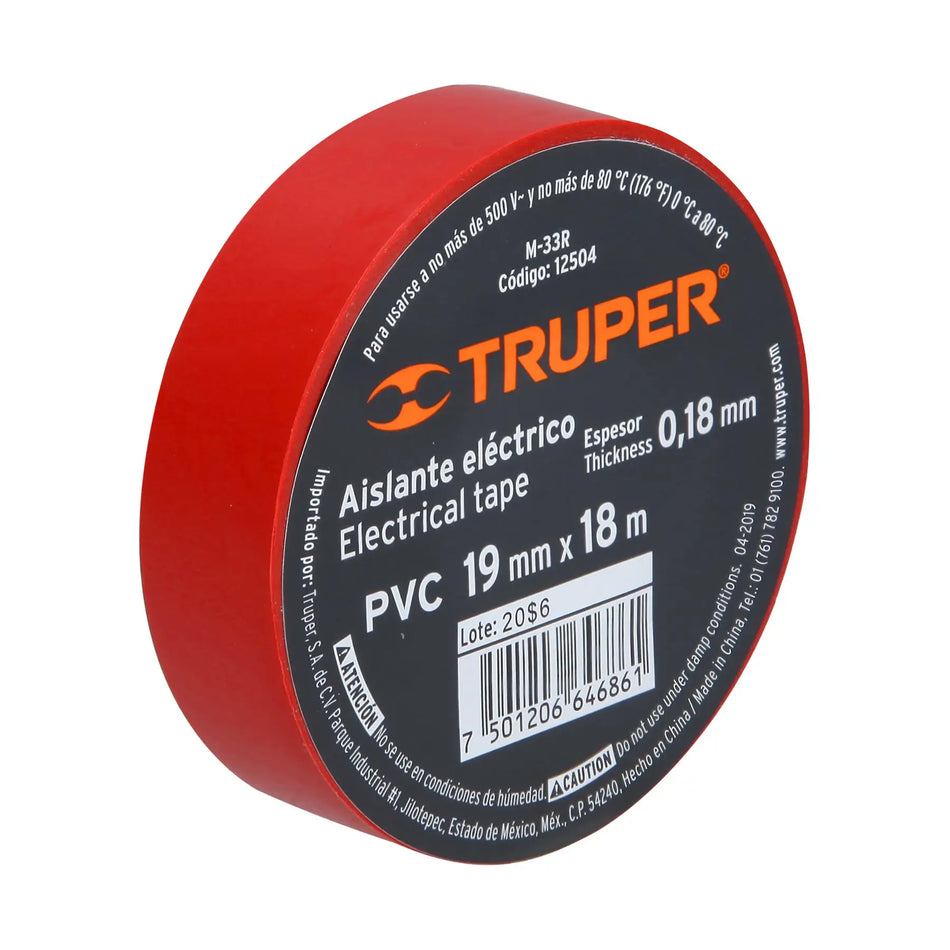 CINTA AISLANTE 19 MM X 18 MTS ROJA M-33R TRUPER