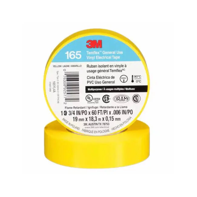 CINTA AISLANTE 19 MM X 9 MTS AMARILLA 3M 165 TEMFLEX