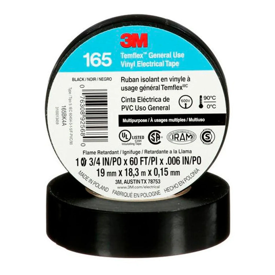 CINTA AISLANTE 19 MM X 18 MTS NEGRA TEMFLEX 165 3M