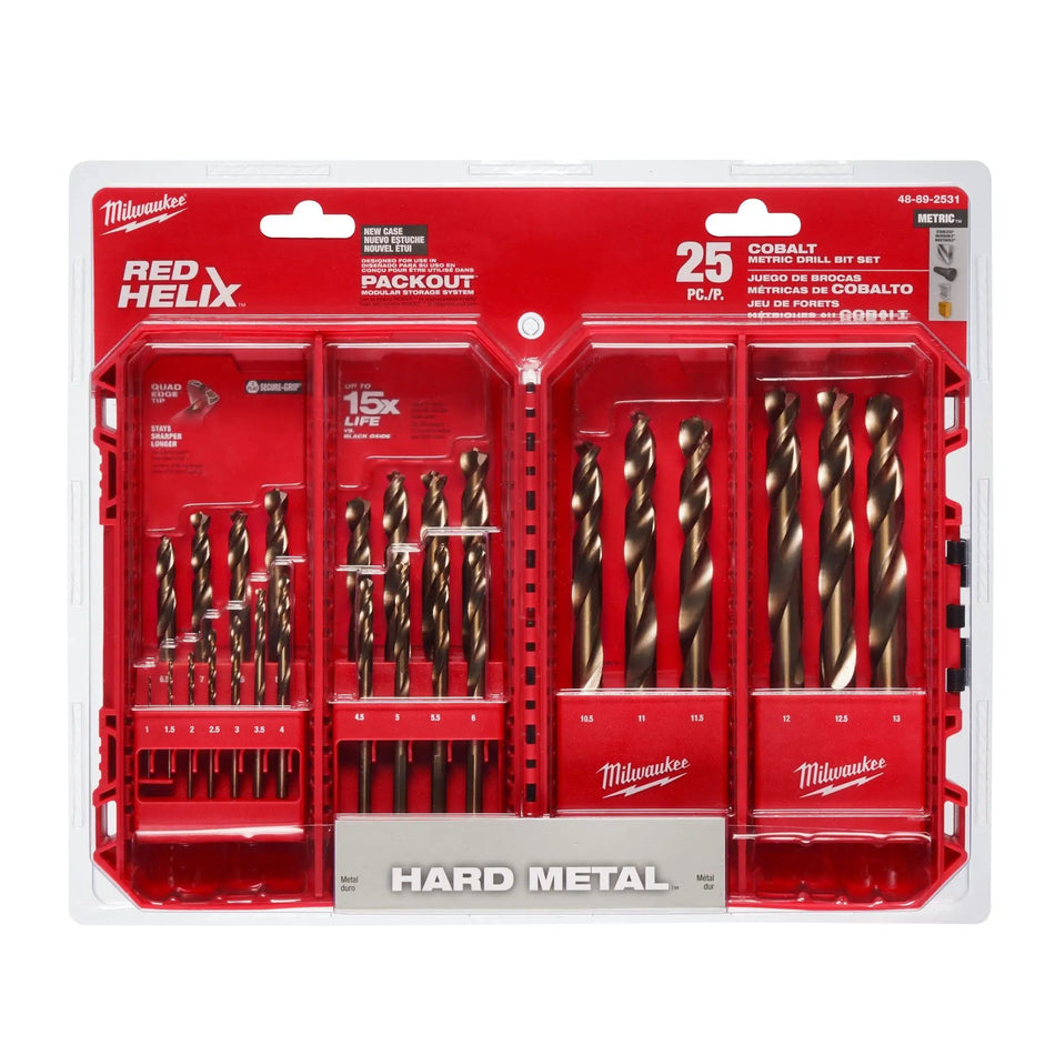 JUEGO BROCAS COBALTO 1-13 MM 25 PZ MILWAUKEE 48-89-2531