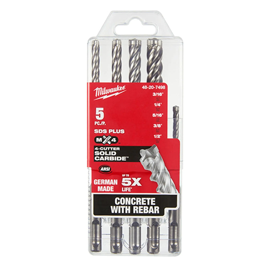 JUEGO BROCAS SDS PLUS 3/16-1/2 PULG 5 PZ MILWAUKEE 48-20-6290