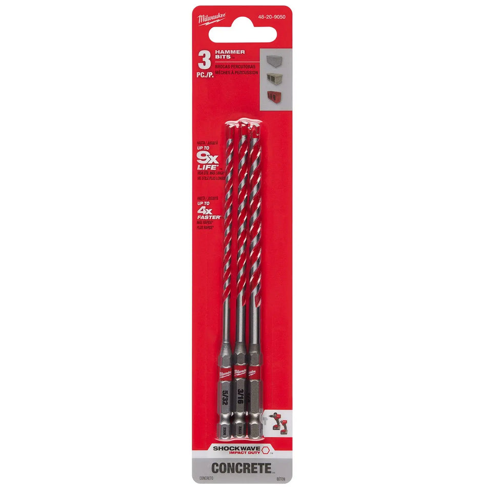 JUEGO BROCAS HORMIGON TOMA HEX 5/32-1/4  3 PZ MILWAUKEE 48-20-9050