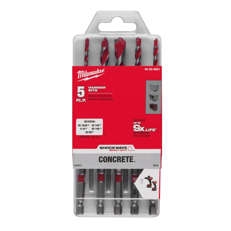 JUEGO BROCAS HORMIGON TOMA HEX 5/32-3/8  5 PZ MILWAUKEE 48-20-9051